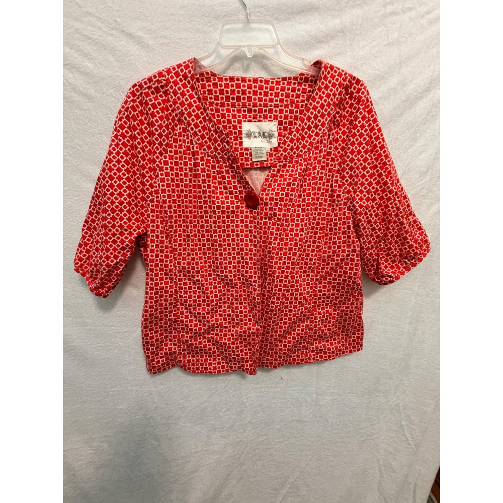 Live a Little Red White Geometric Print Button Front Jacket 2X 26017STX